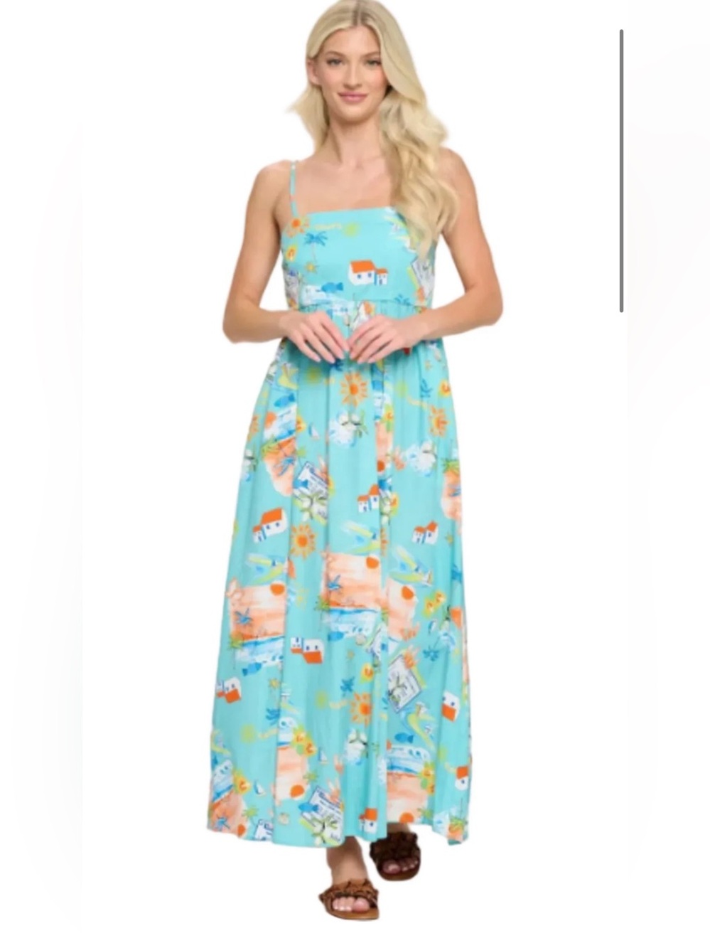 Meet me in Santorini Light Blue Tropical Print Maxi Dress